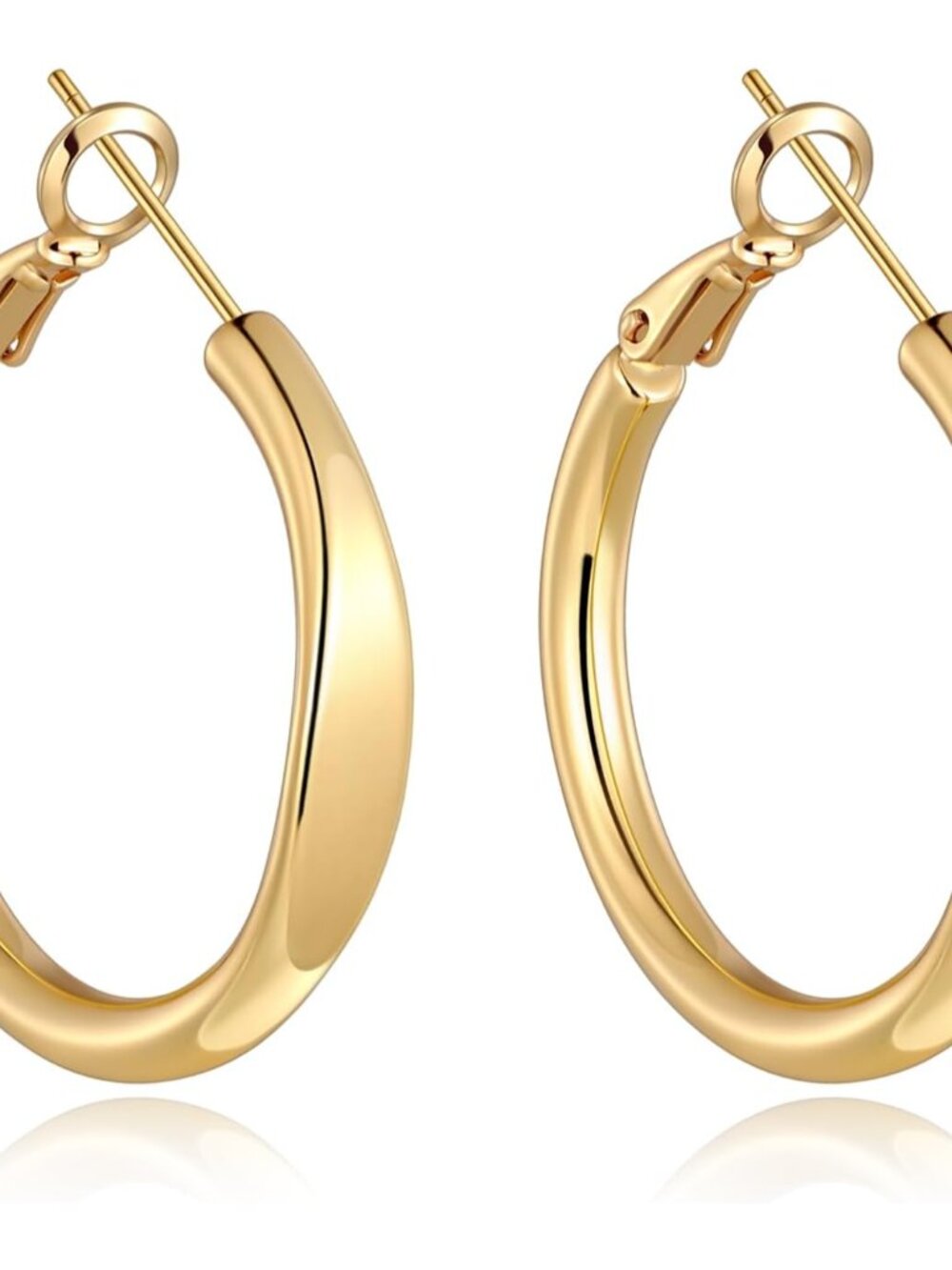 Flat Edge Chunky 14k Gold Plated Hoop Earrings for Women Trendy | 5mm Thick Hoop